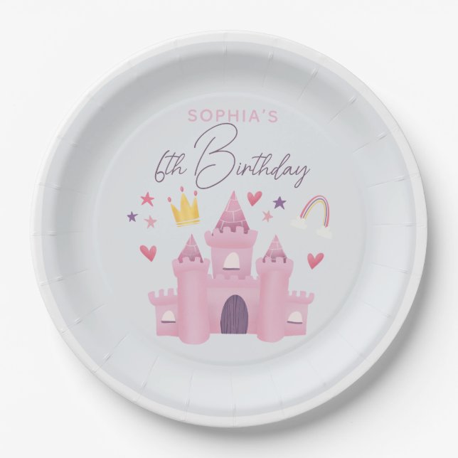 Plato De Papel Chicas Cute Princess Palace Kids 6º cumpleaños (Anverso)