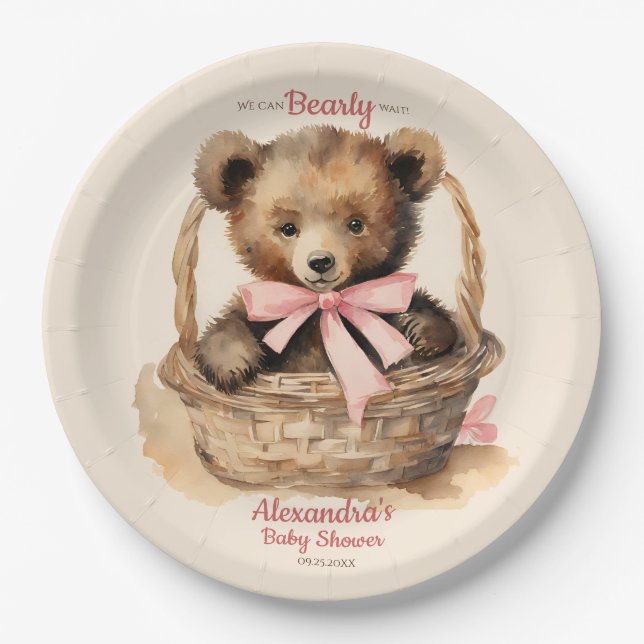 Plato De Papel Chicas de Baby Bear Cub Baby Shower (Anverso)