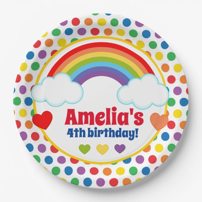 Plato De Papel Chicas de corazones y puntos de lluvia (Anverso)