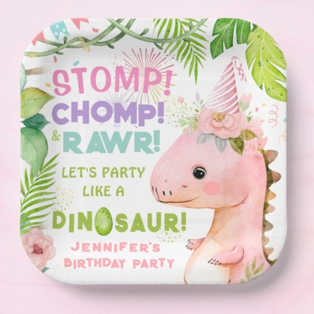 Plato De Papel Chicas de dinosaurios Placas de papel de cumpleaño (Subido por el creador)