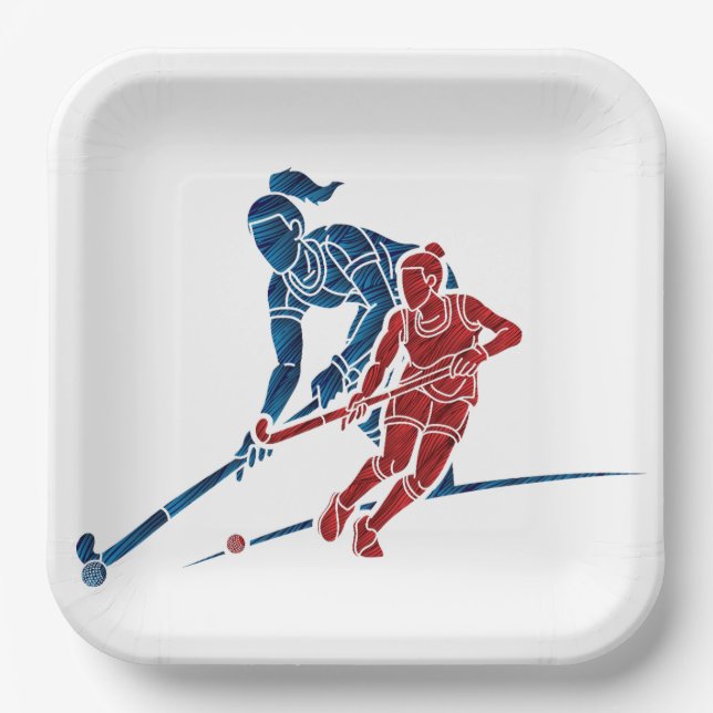 Plato De Papel Chicas de hockey sobre hierba (Anverso)