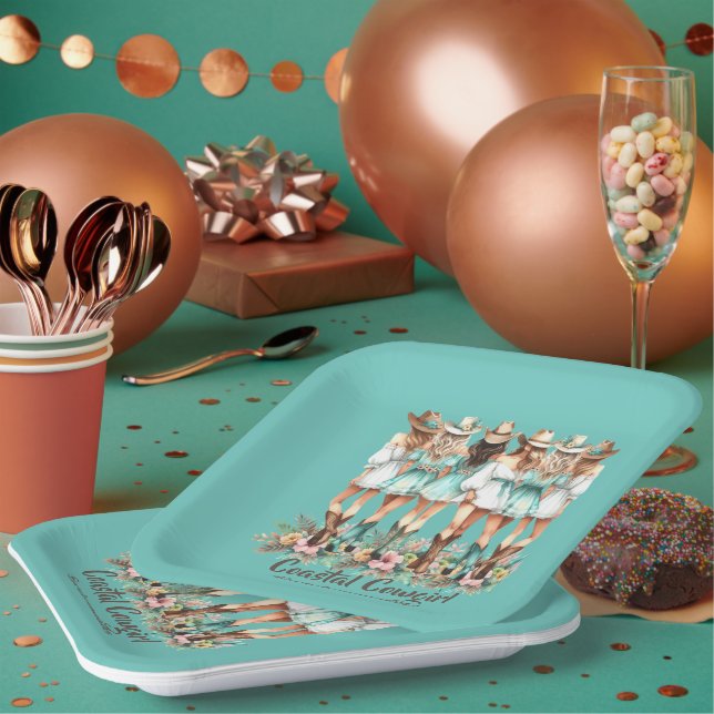 Plato De Papel Chicas de la costa verde azulada Bridesmaids Placa (Multi)