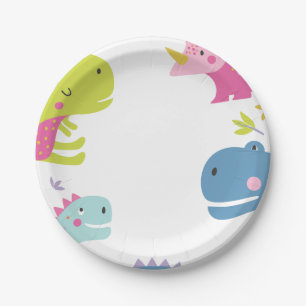 Plato De Papel Chicas de los ruidos de los dinosaurios Pink cumpl