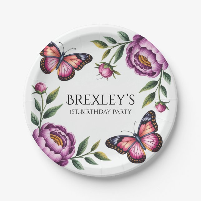 Plato De Papel Chicas de mariposa y peones primero. Fiesta de cum (Anverso)