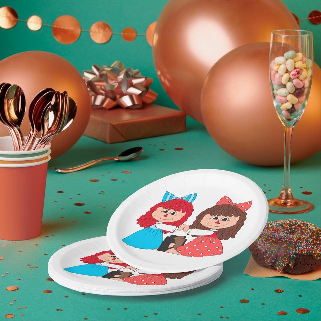 Plato De Papel Chicas de muñecas rag con arcos y vestidos (Subido por el creador)