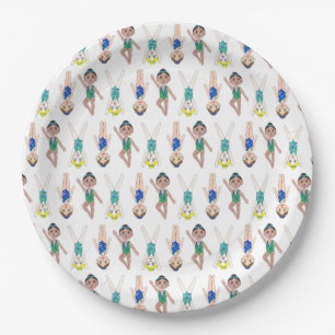 Plato De Papel Chicas de natación sincronizados de la piscina de
