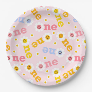 Plato De Papel Chicas de One Smile First Birday Daisy Pastel