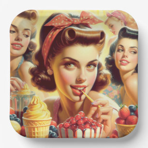 Plato De Papel Chicas de Retro Candy