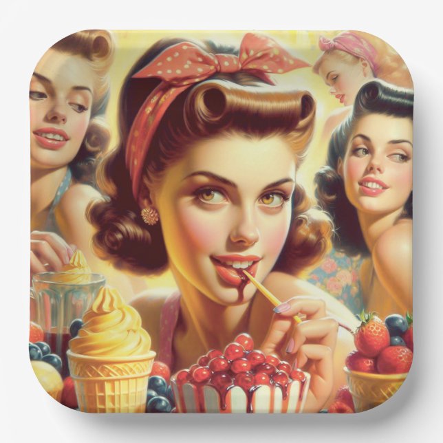 Plato De Papel Chicas de Retro Candy (Anverso)