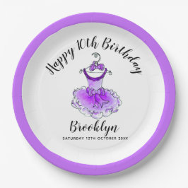 Plato De Papel Chicas de ropa de fiesta morado 10 cumpleaños