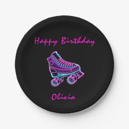 Plato De Papel Chicas del Fiesta de patinaje sobre ruedas Neon Gl
