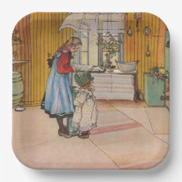 Plato De Papel Chicas en la cocina (arte sueco clásico)