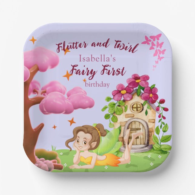Plato De Papel Chicas Fairy First Fairytale Mushroom Butterfly (Anverso)