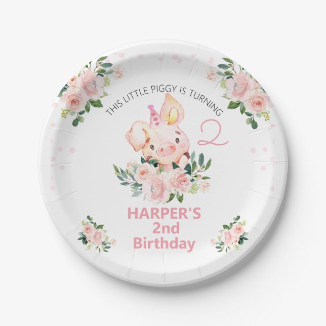 Plato De Papel Chicas Floral Rosa Este Pequeño Cumpleaños De Gana (Anverso)