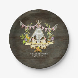 Plato De Papel Chicas gemelos Baby Shower Hedgehog Adventure BOHO