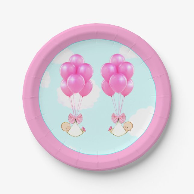 Plato De Papel Chicas gemelos de Baby Shower (Anverso)