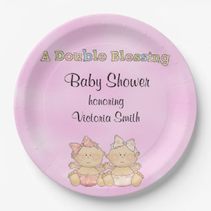 Plato De Papel Chicas gemelos de Baby Shower