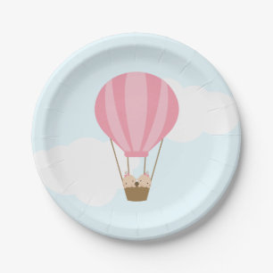Plato De Papel Chicas gemelos en el globo Baby Shower del aire