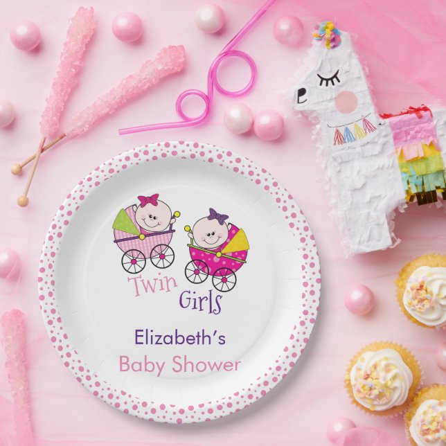 Plato De Papel Chicas gemelos portan Baby Shower (Fiesta)