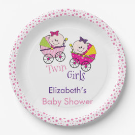 Plato De Papel Chicas gemelos portan Baby Shower