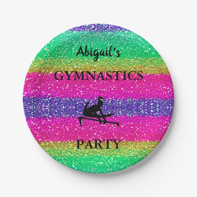 Plato De Papel Chicas Gimnasia Arcoiris Placas de cumpleaños (Anverso)