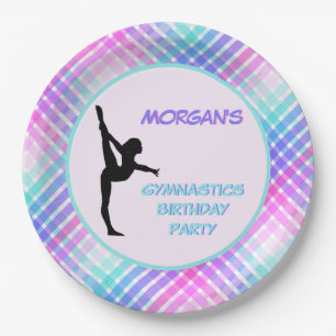 Plato De Papel Chicas Gimnasia Cumpleaños Bonito Pastel Plaid