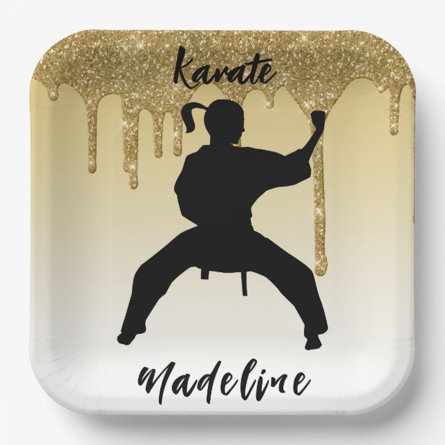 Plato De Papel Chicas Karate Stance Purpurina Gold Drip Ombre (Anverso)