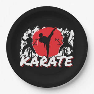 Plato De Papel Chicas Karate - Tema japonés patriótico