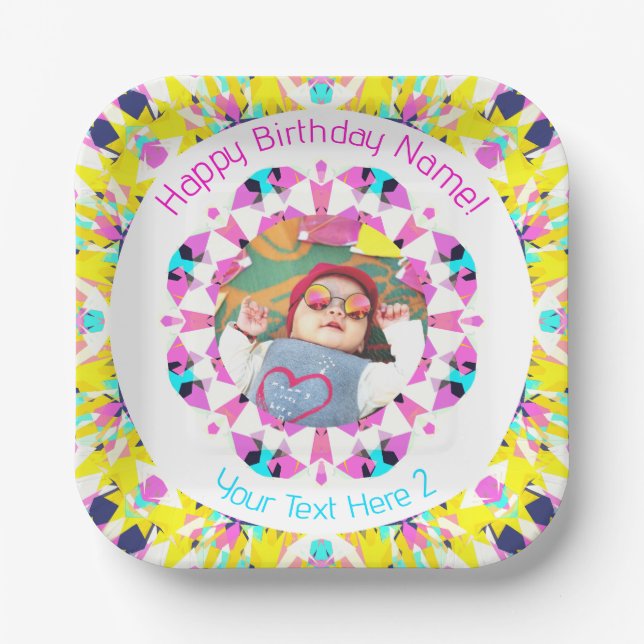 Plato De Papel Chicas Niños Feliz cumpleaños Estrella Personaliza (Anverso)
