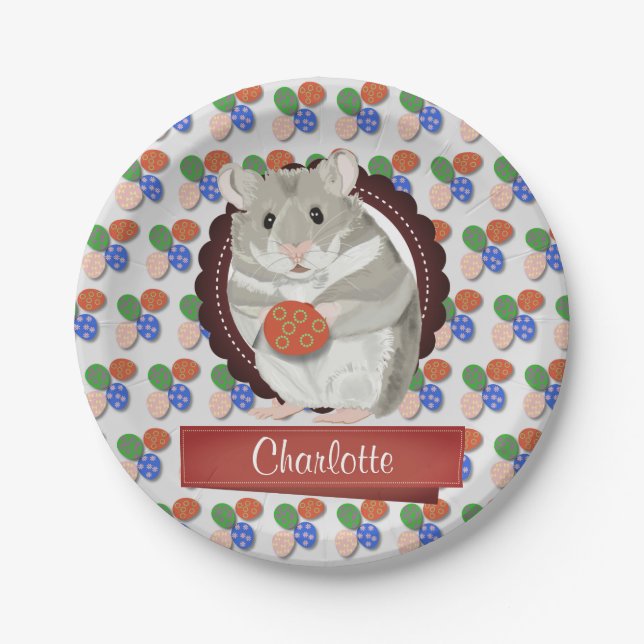 Plato De Papel Chicas personalizados Hamster Easter (Anverso)