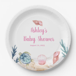 Plato De Papel Chicas personalizados Sea Turtle Baby Shower