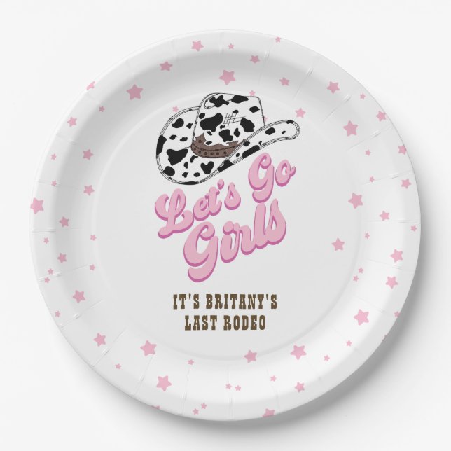 Plato De Papel Chicas Pink Let's Go Cowgirl Bachelorette (Anverso)