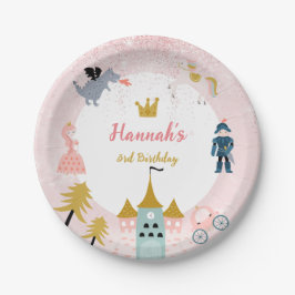 Plato De Papel Chicas Pink Magical Princess Castle Cumpleaños
