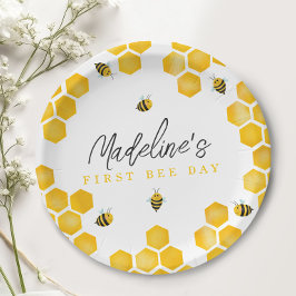 Plato De Papel Chicas Primer Día de Abeja Niños Primer Cumpleaños