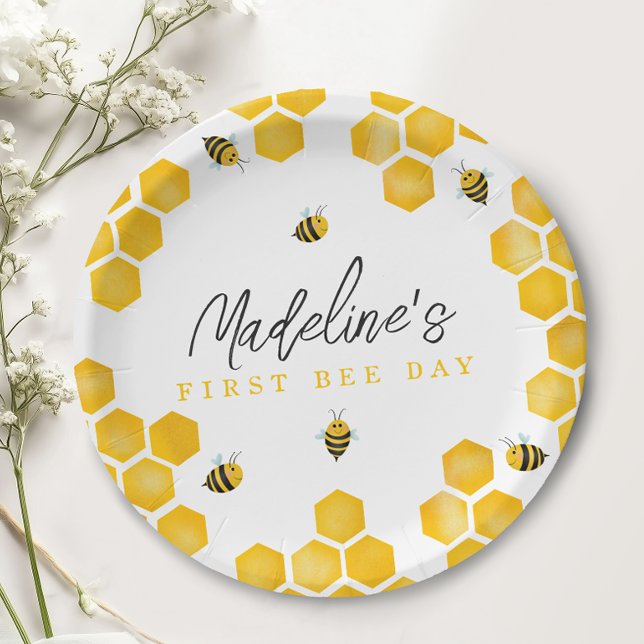Plato De Papel Chicas Primer Día de Abeja Niños Primer Cumpleaños (Subido por el creador)