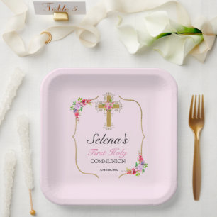Plato De Papel Chicas Primero Bonito de la Santa Comunión Floral