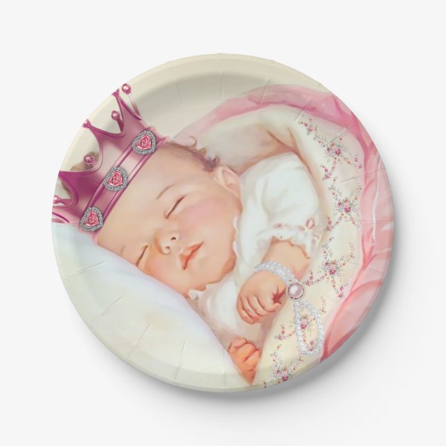 Plato De Papel Chicas Princesa Vieja Baby Shower (Anverso)