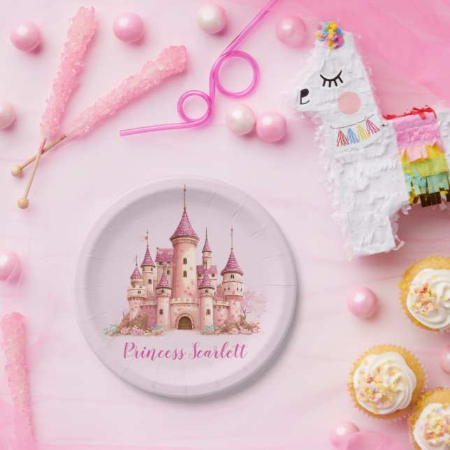 Plato De Papel Chicas Princesas Rosadas Cumpleaños Personalizado (Fiesta)