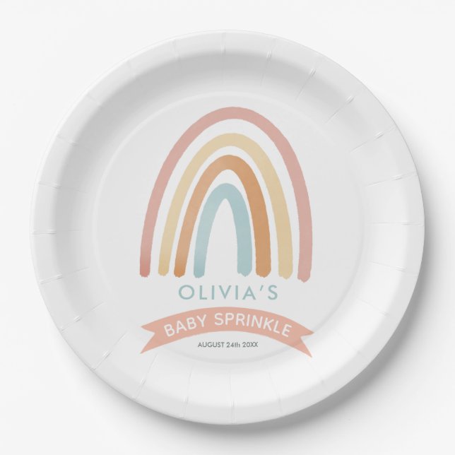 Plato De Papel Chicas rocían boho arcoiris con leche de bebé roci (Anverso)