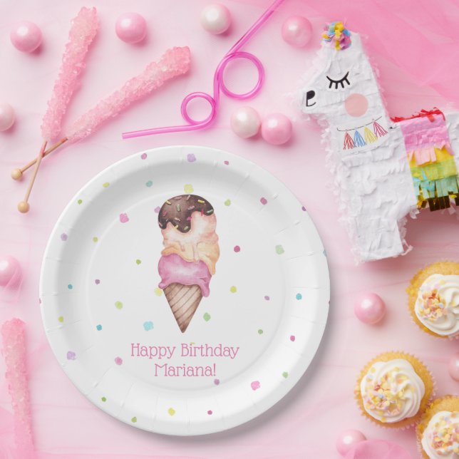 Plato De Papel Chicas rosados Ice Cream Birday Party (Fiesta)