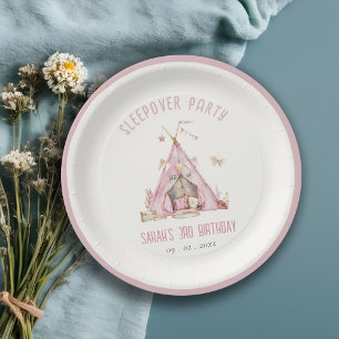 Plato De Papel Chicas rosados Tienden a Sleepover Fiesta de Cumpl