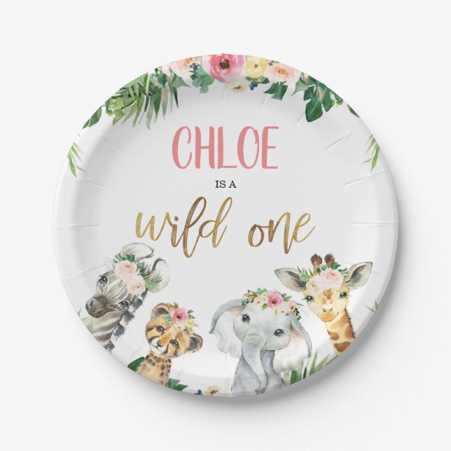Plato De Papel Chicas Safari Wild One Birday Party Plate (Anverso)