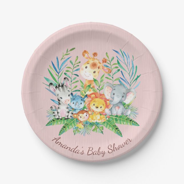 Plato De Papel Chicas Selva Safari Baby Shower 7" Plate (Anverso)