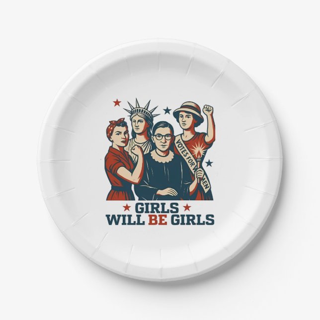 Plato De Papel Chicas serán el feminismo Chica Empoderamiento de  (Anverso)