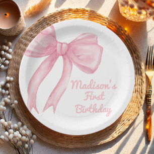 Plato De Papel Chicas Sólo Wanne Be One Pink Bow Coquette Cumplea