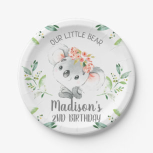 Plato De Papel Chicas Watercolor Koala Bear Cumpleaños