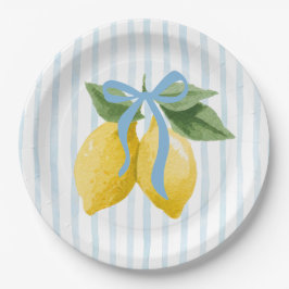 Plato De Papel Chicas Whimsical Blue Bow Lemon Amalfi Cumpleaños
