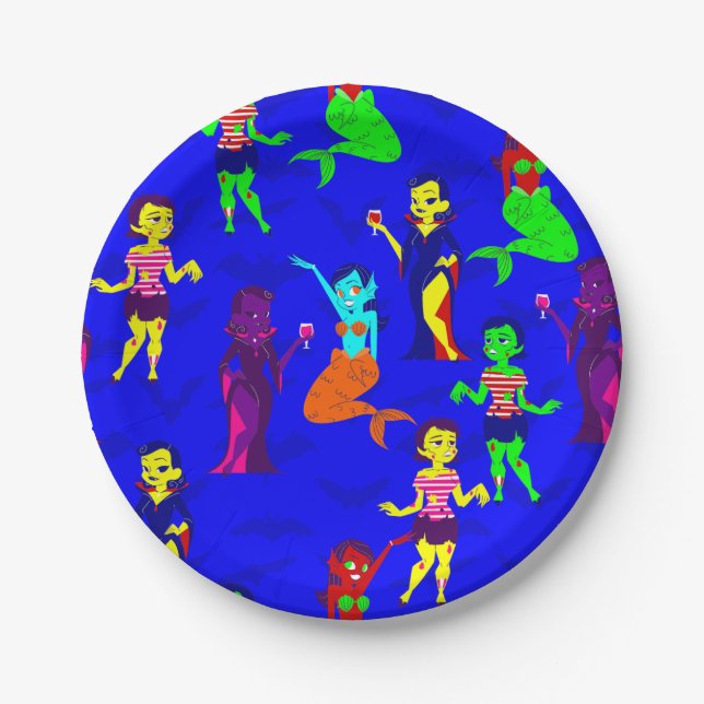 Plato De Papel chicas zombie monstruo de la sirena de Halloween (Anverso)