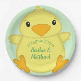 Plato De Papel Chick Baby Shower Green