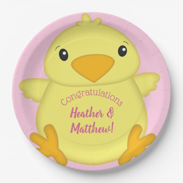 Plato De Papel Chick Baby Shower Pink (Anverso)